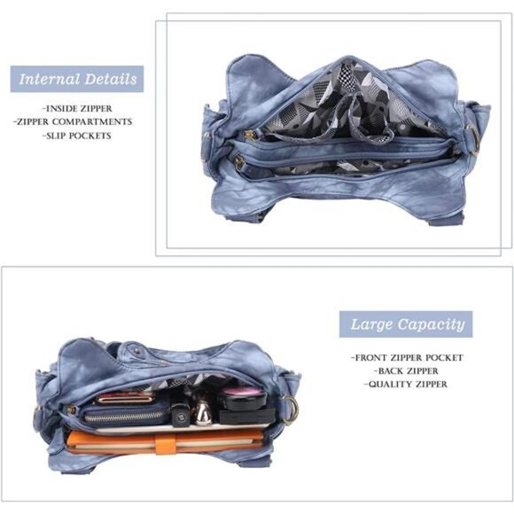 Womens Purses and Handbags PU Leather Shoulder Bag J.blue - Picture 5 of 6